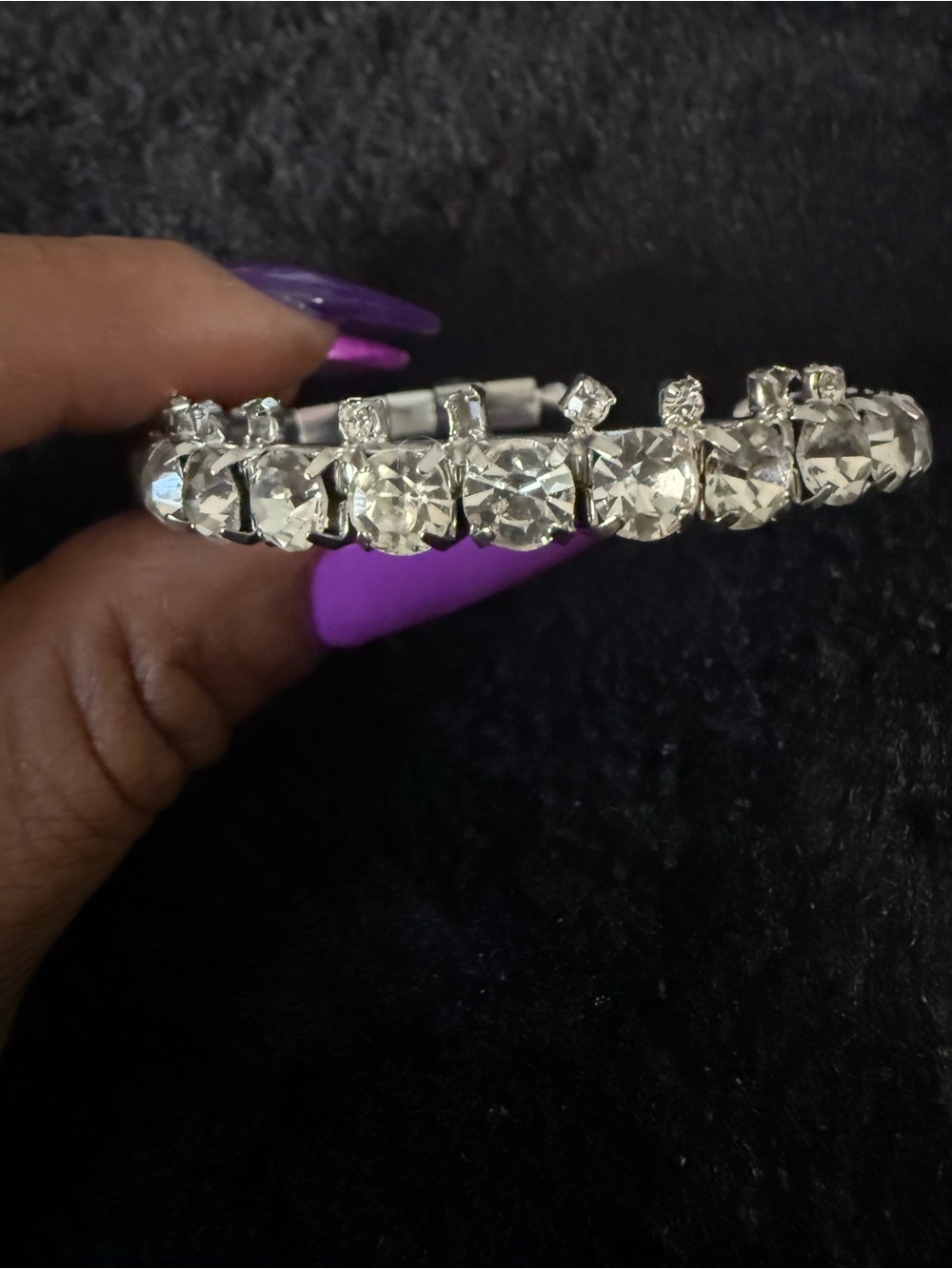 Vintage 1950s Crystal Flexible Cuff Bracelet 
 Silver Tone Old Hollywood